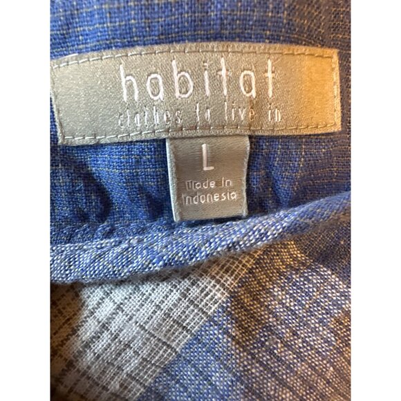 Habitat Blue Plaid Linen-Cotton Shirt Large Button Front Lightweight Lagenlook - Picture 5 of 5